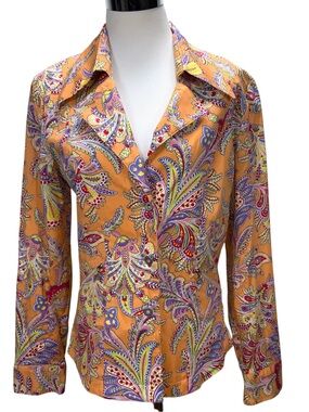 Vintage 1990s Garfield & Marks Paisley Jacket Size M Orange Blazer Zip Pockets